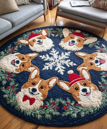 Christmas Corgi Quilted Round Mat