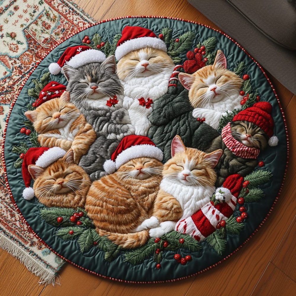 Christmas Cozy Catnap Quilted Round Mat