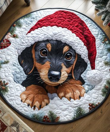 Christmas Dachshund Dog Quilted Round Mat
