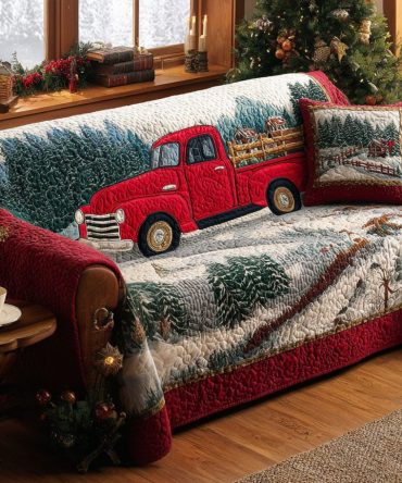 Christmas Forest Truck Quilted Sofa Cover