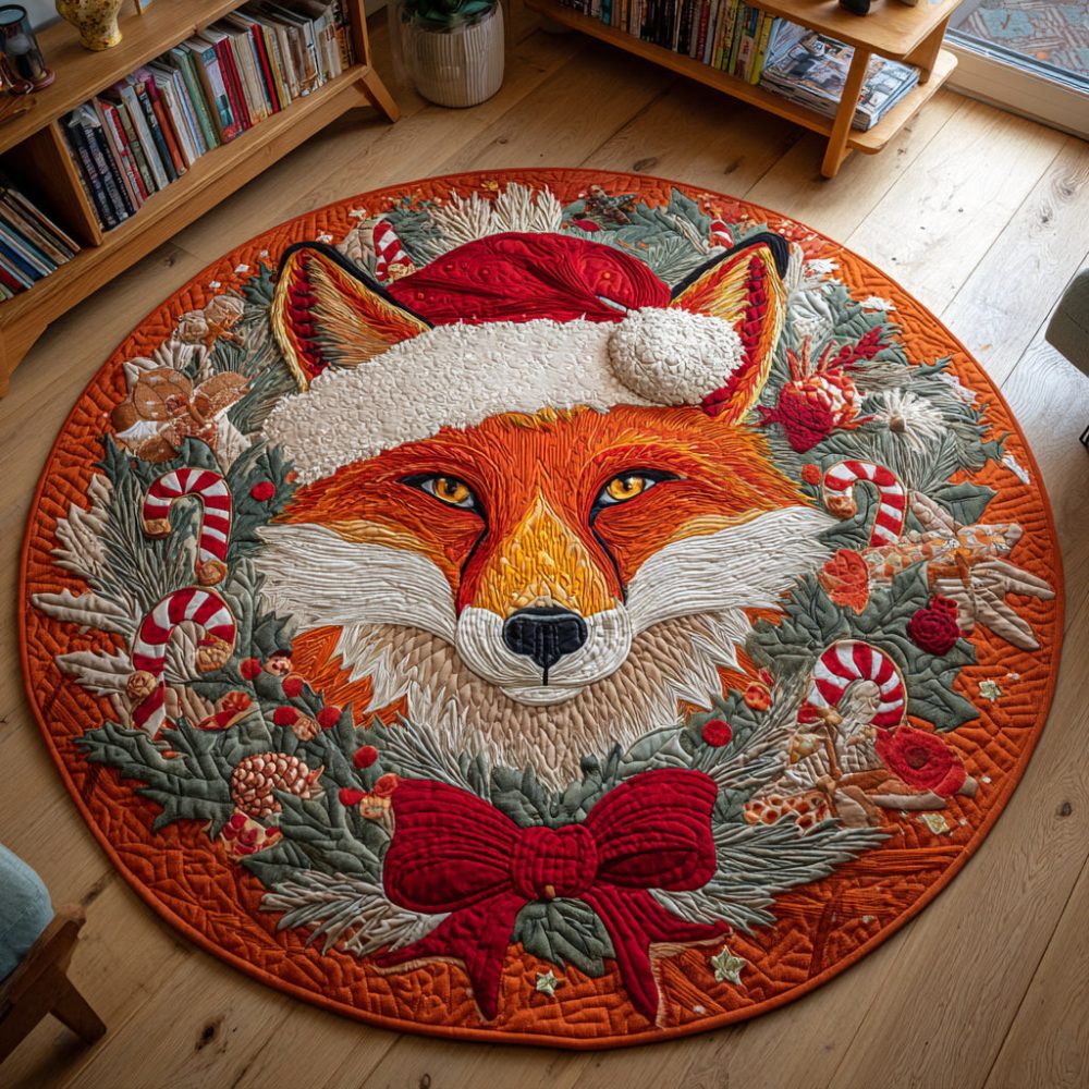 Christmas Fox Quilted Round Mat