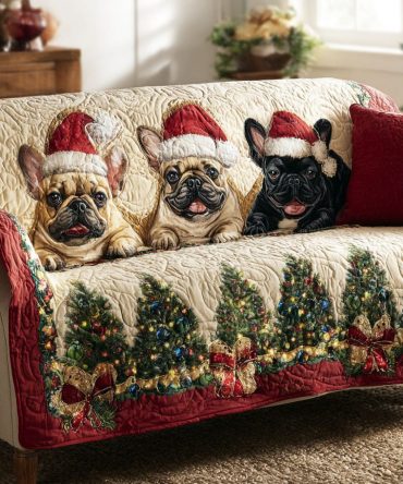 Christmas Frenchies Quilted Sofa Cover
