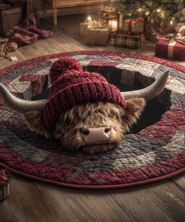 Christmas Highland Cow Quilted Round Mat