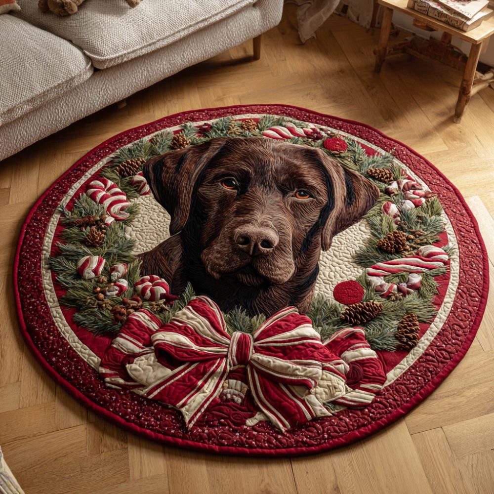 Christmas Labrador Retriever Quilted Round Mat