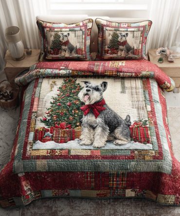 Christmas Schnauzer Charm 3-Piece Quilted Bedding Set