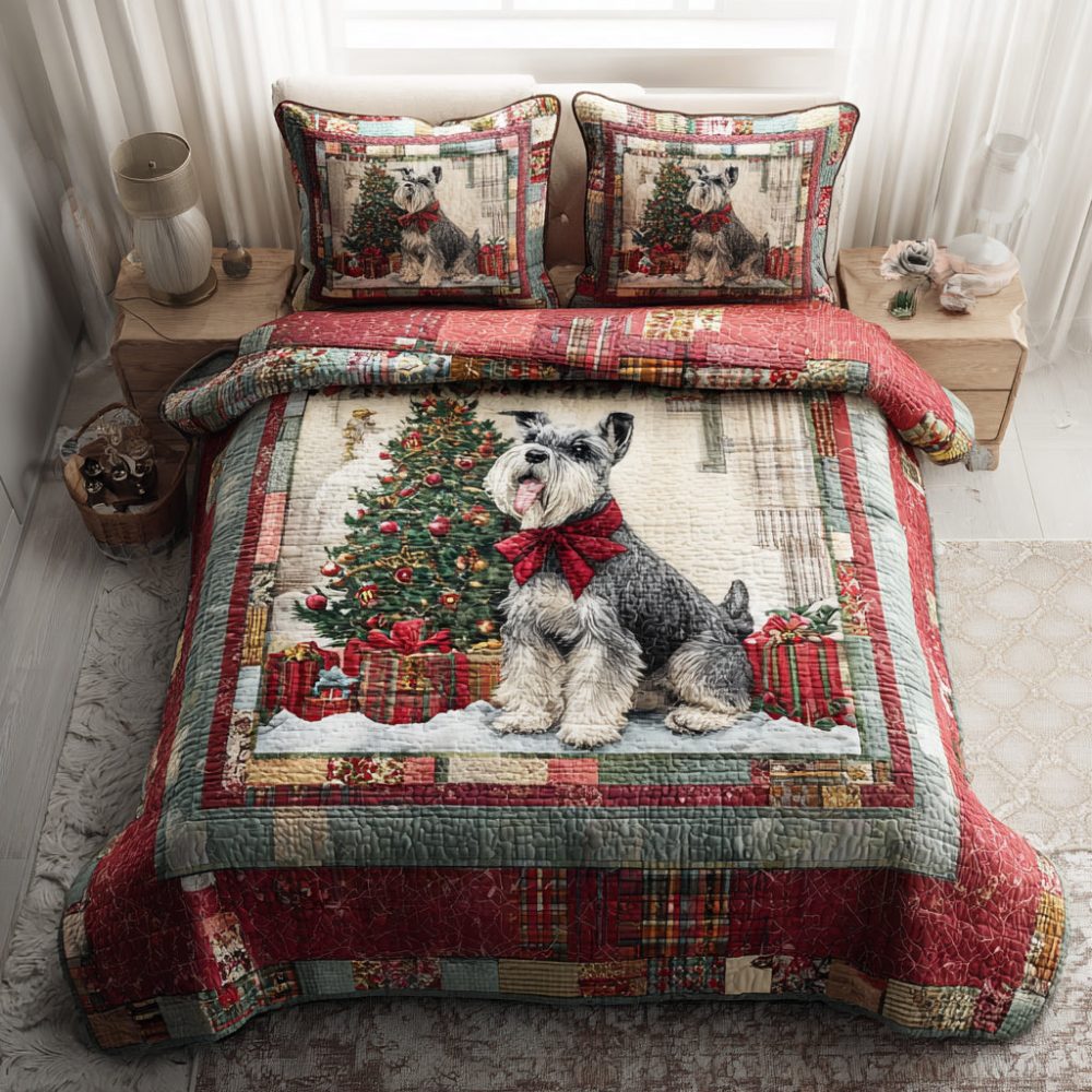 Christmas Schnauzer Charm 3-Piece Quilted Bedding Set