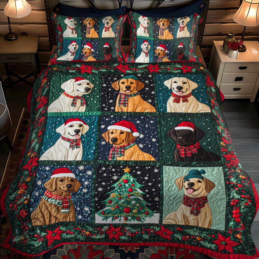Christmas Themed Labrador 3-Piece Quilted Bedding Set - Image 2