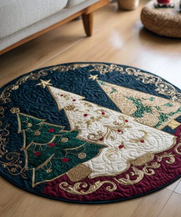 Christmas Tree Trio Quilted Round Mat