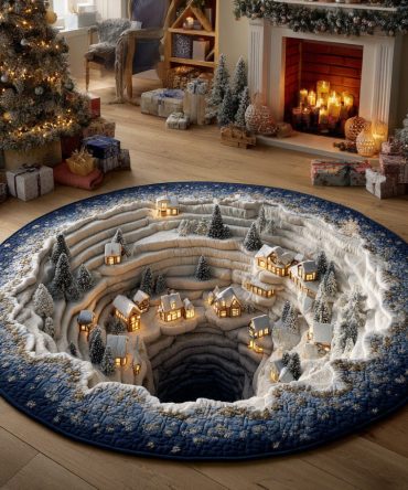 Christmas Village Canyon Quilted Round Mat
