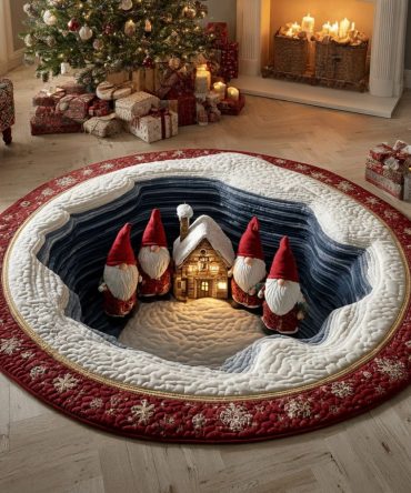 Christmas Village Gnomes Quilted Round Mat