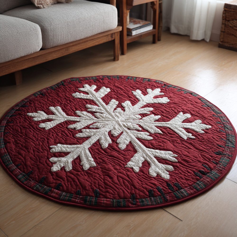Classic Snowflake Emblem Quilted Round Mat