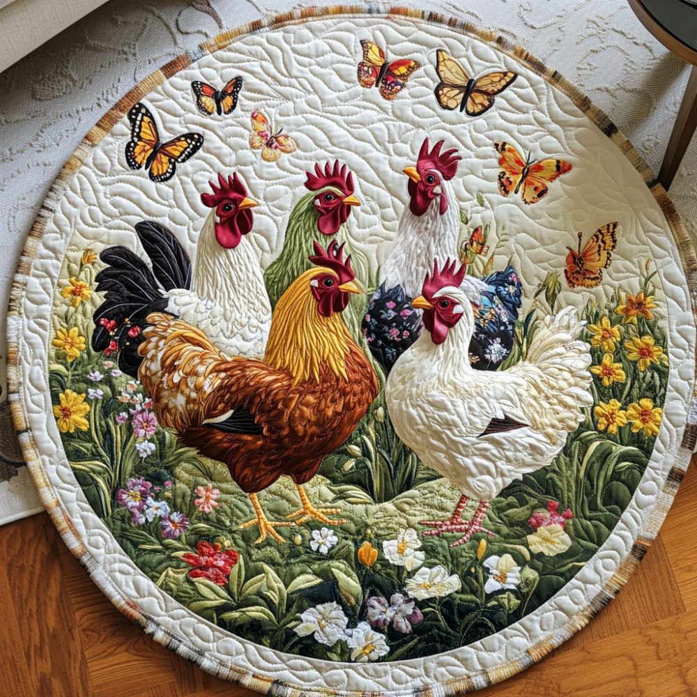 Cluck Blossom Quilted Round Mat