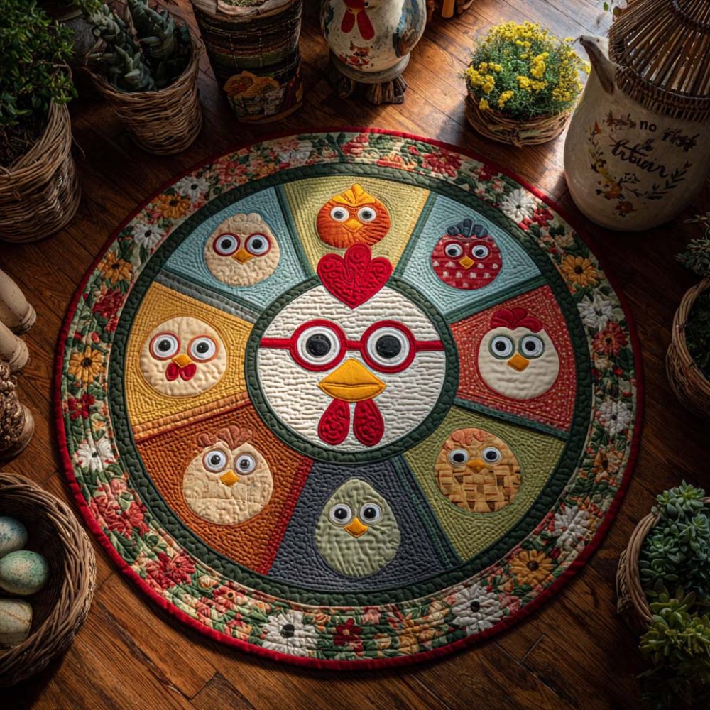 Cluckberry Pie Quilted Round Mat