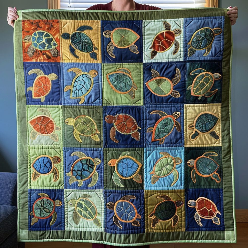 Coastal Turtle Haven Quilted Blanket