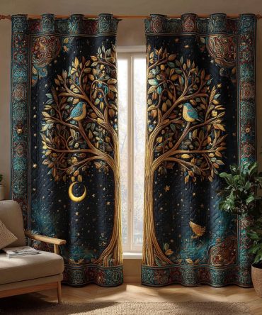 Coastal Tree Of Life Quilted Curtains