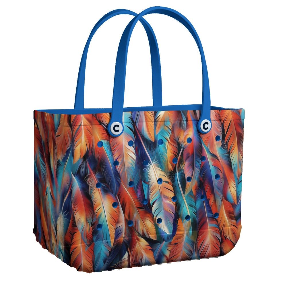 Vibrant Feather Design Tote Bag - Stylish, Durable, Perfect For Beach Or Shopping