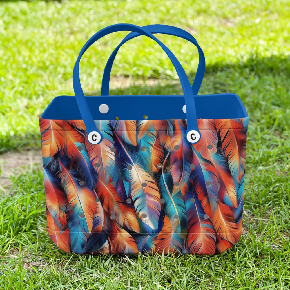 Vibrant Feather Design Tote Bag - Stylish, Durable, Perfect For Beach Or Shopping - Image 2