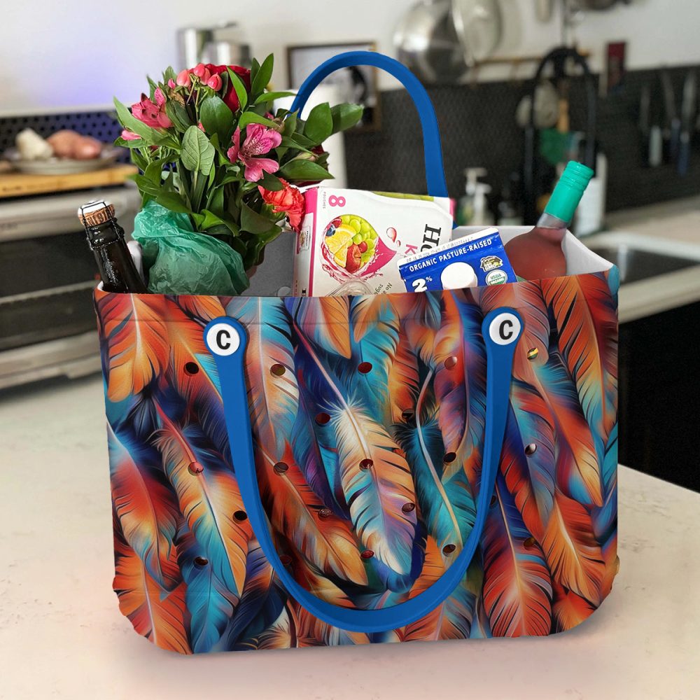 Vibrant Feather Design Tote Bag - Stylish, Durable, Perfect For Beach Or Shopping - Image 4