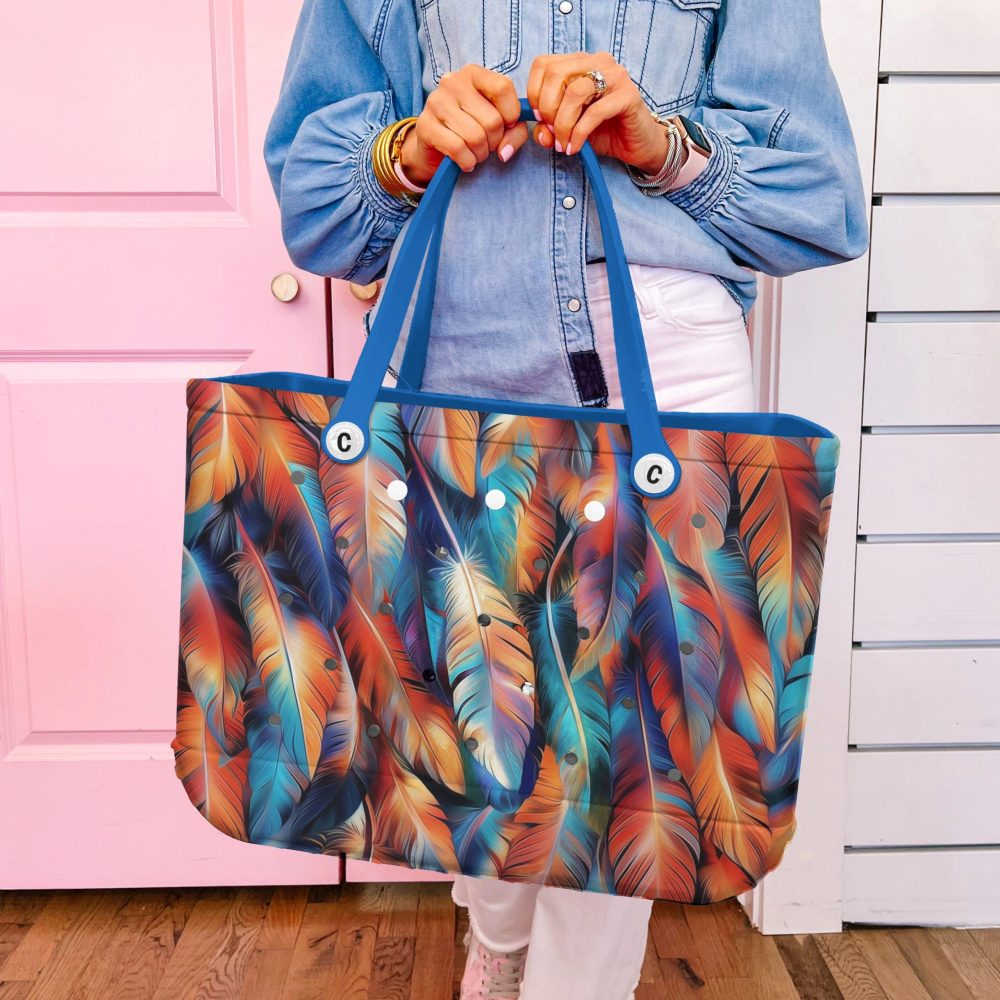 Vibrant Feather Design Tote Bag - Stylish, Durable, Perfect For Beach Or Shopping - Image 5