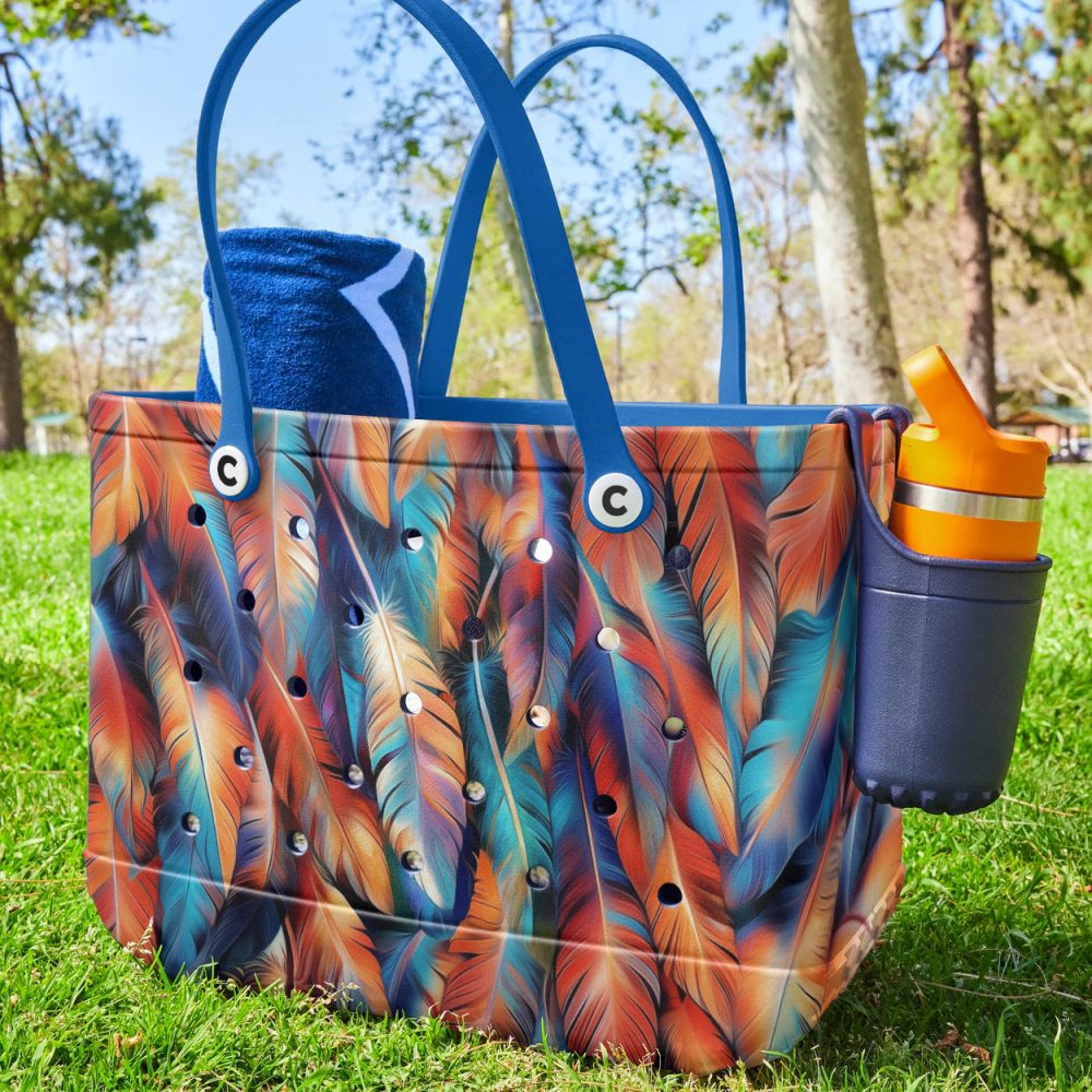 Vibrant Feather Design Tote Bag - Stylish, Durable, Perfect For Beach Or Shopping - Image 3