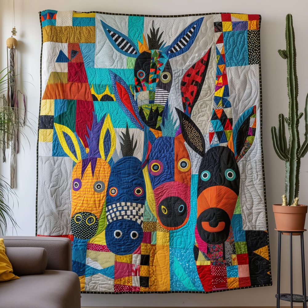 Colorful Donkey Delight Quilted Blanket