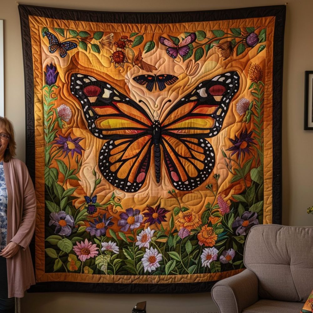 Colorful Monarch Butterflies Quilted Blanket