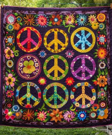 Colorful Peace Signs Quilted Blanket
