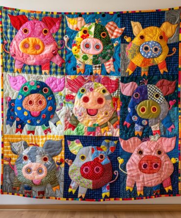 Colorful Pig Haven Quilted Blanket