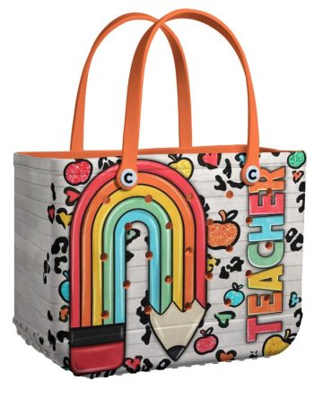 Bucket Tote Bag, Limited Edition Bogg Bag, Beach Bag Colorful Teacher