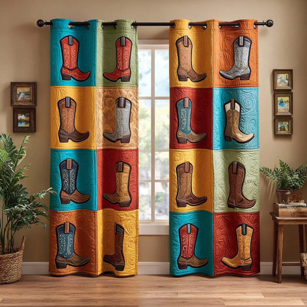Colorful Boot Parade Quilted Curtains