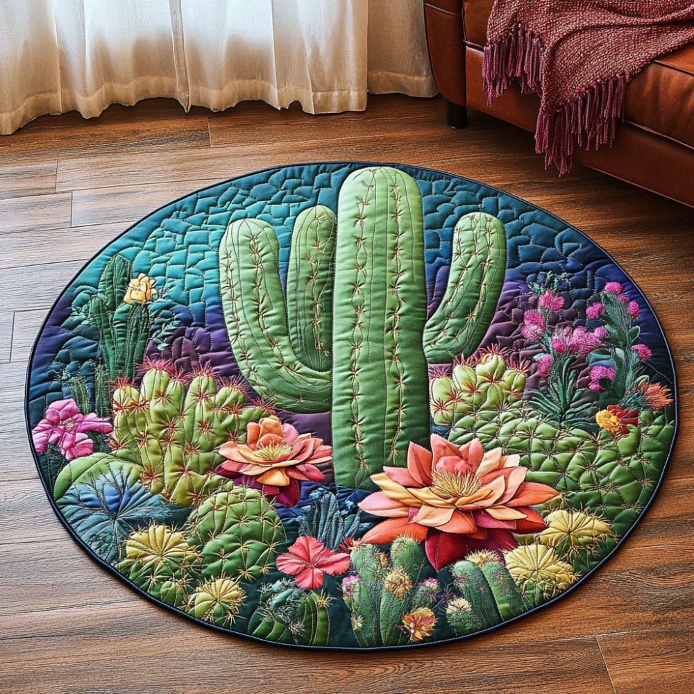 Colorful Cacti Quilted Round Mat
