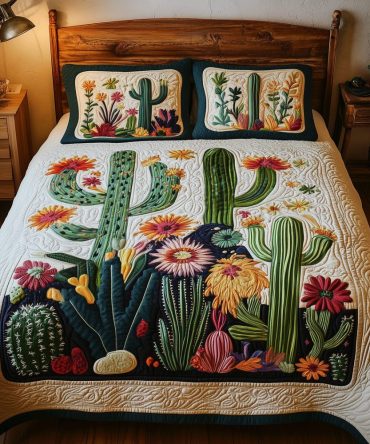 Colorful Cactus 3-Piece Quilted Bedding Set