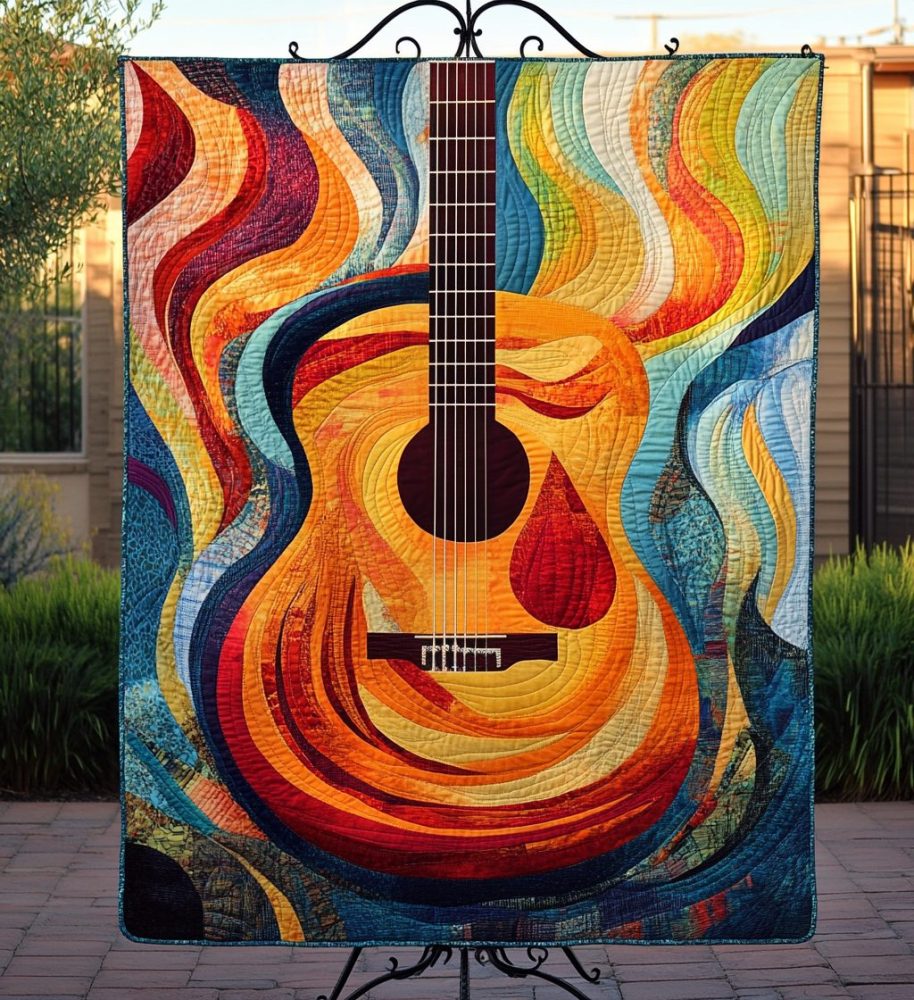 Colorful Guitar Rhythms Art Quilt Hanging