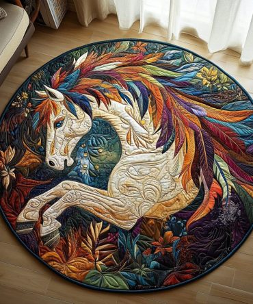 Colorful Horse Quilted Round Mat