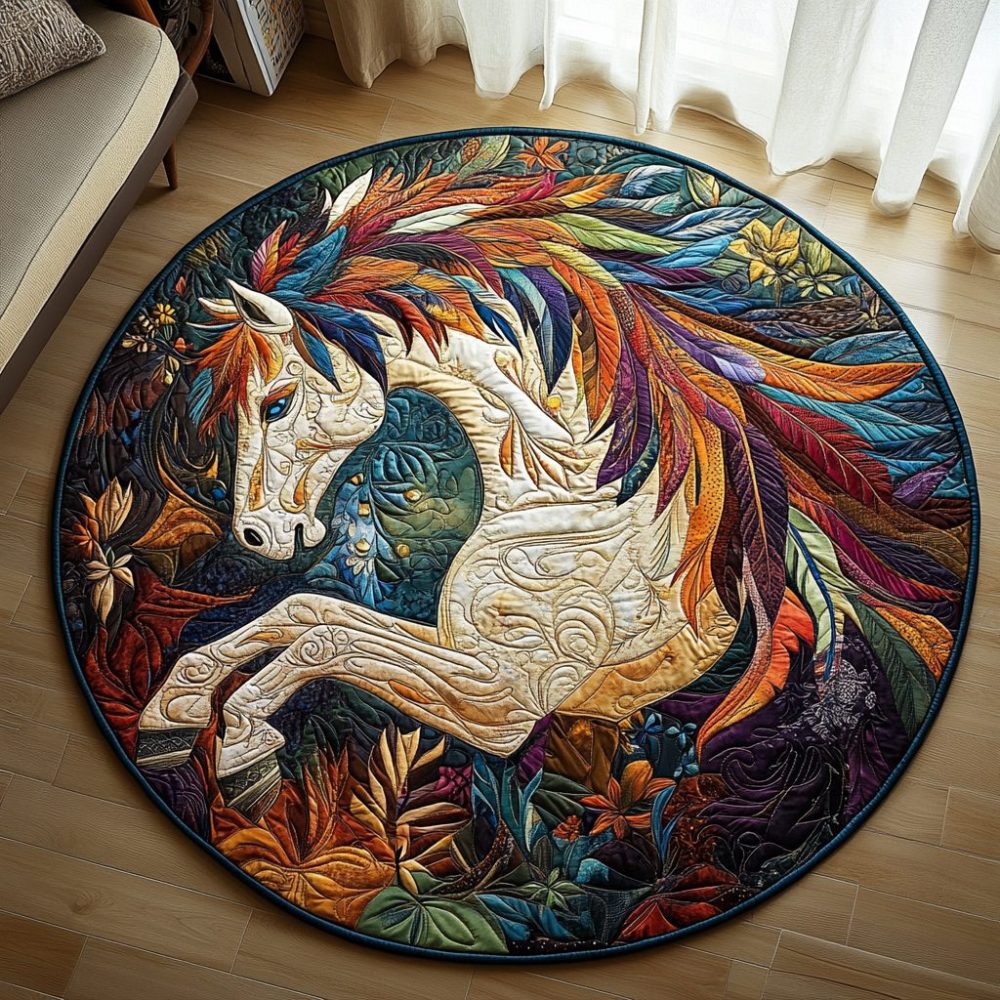 Colorful Horse Quilted Round Mat