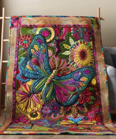 Colorful Mandala Butterfly Quilted Blanket