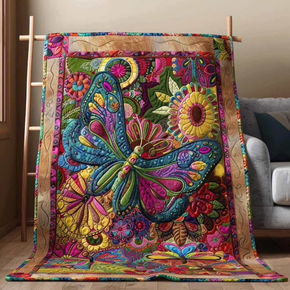 Colorful Mandala Butterfly Quilted Blanket