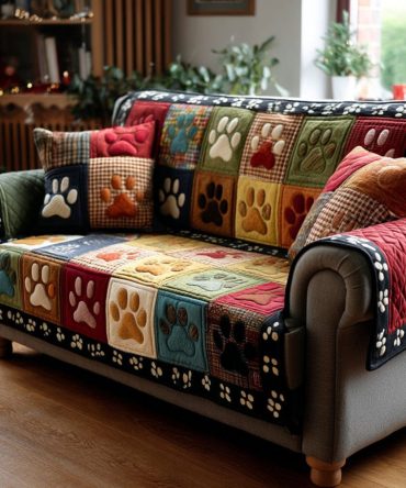 Colorful Paw Patchwork Quilted Sofa Cover