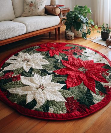 Colorful Poinsettias Quilted Round Mat
