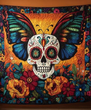 Colorful Sugar Skull Quilted Blanket
