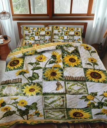 Colorful Sunflowers 3-Piece Quilted Bedding Set