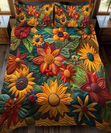 Colorful Sunflowers 3-Piece Quilted Bedding Set