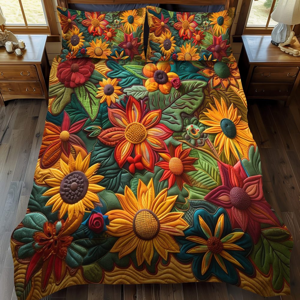 Colorful Sunflowers 3-Piece Quilted Bedding Set