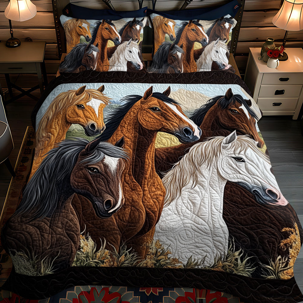Colorful Wild Horse 3-Piece Quilted Bedding Set - Image 2
