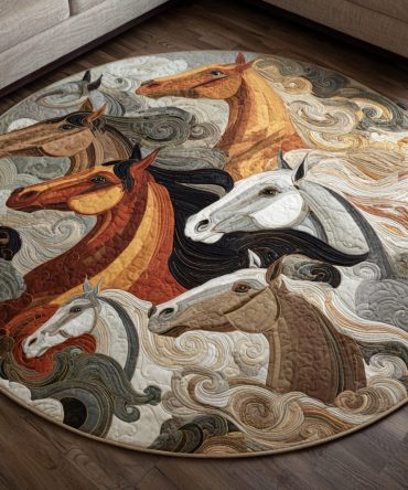 Colorful Wild Horse Quilted Round Mat