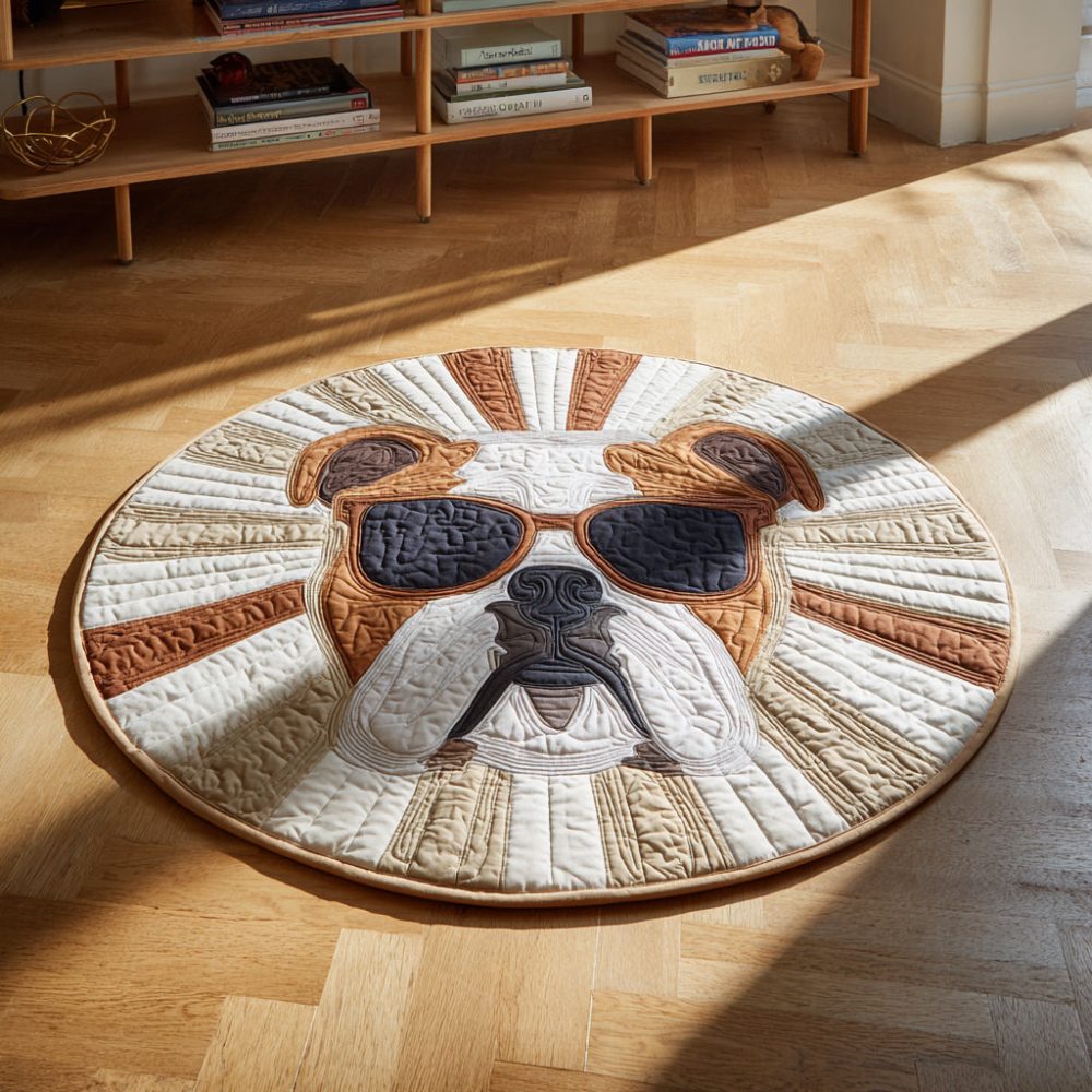Cool Bulldog Quilted Round Mat