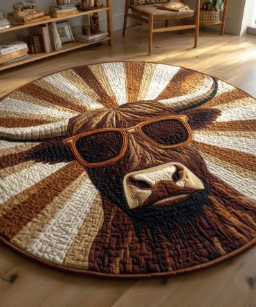 Cool Highland Cow Quilted Round Mat