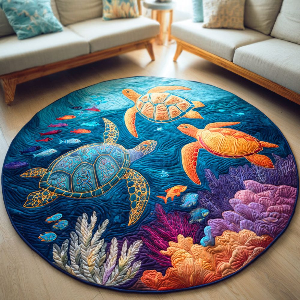 Coral Path Turtle Quilted Round Mat
