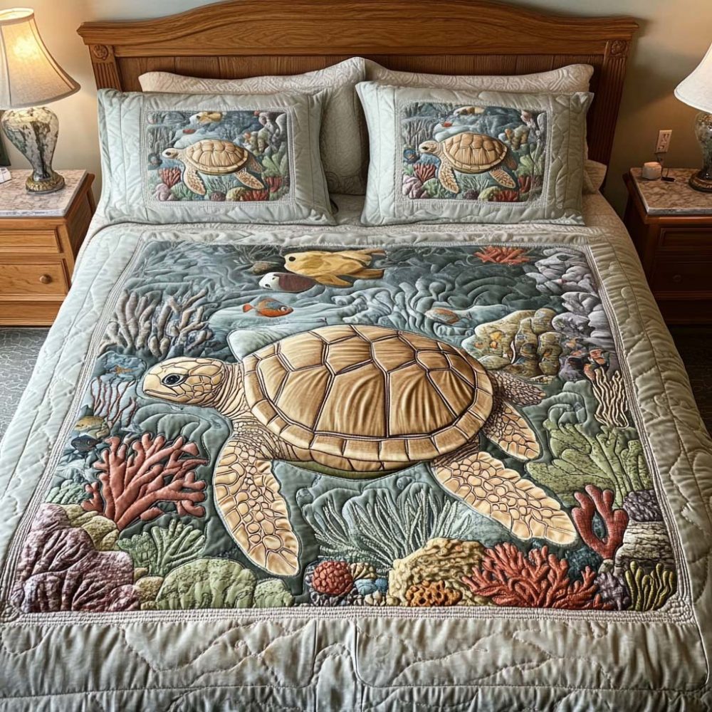 Coral Reef 3-Piece Quilted Bedding Set