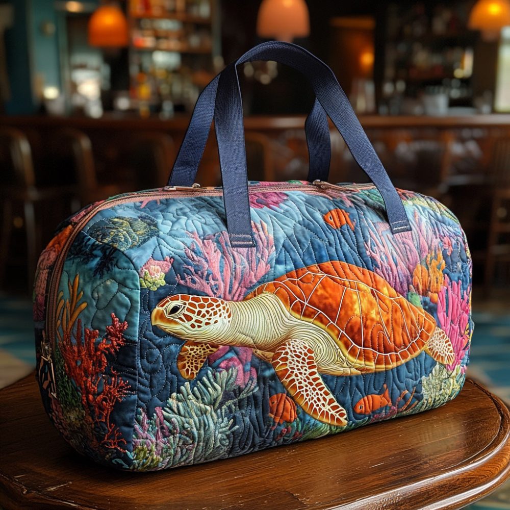 Coral Turtle Quilted Duffle Bag